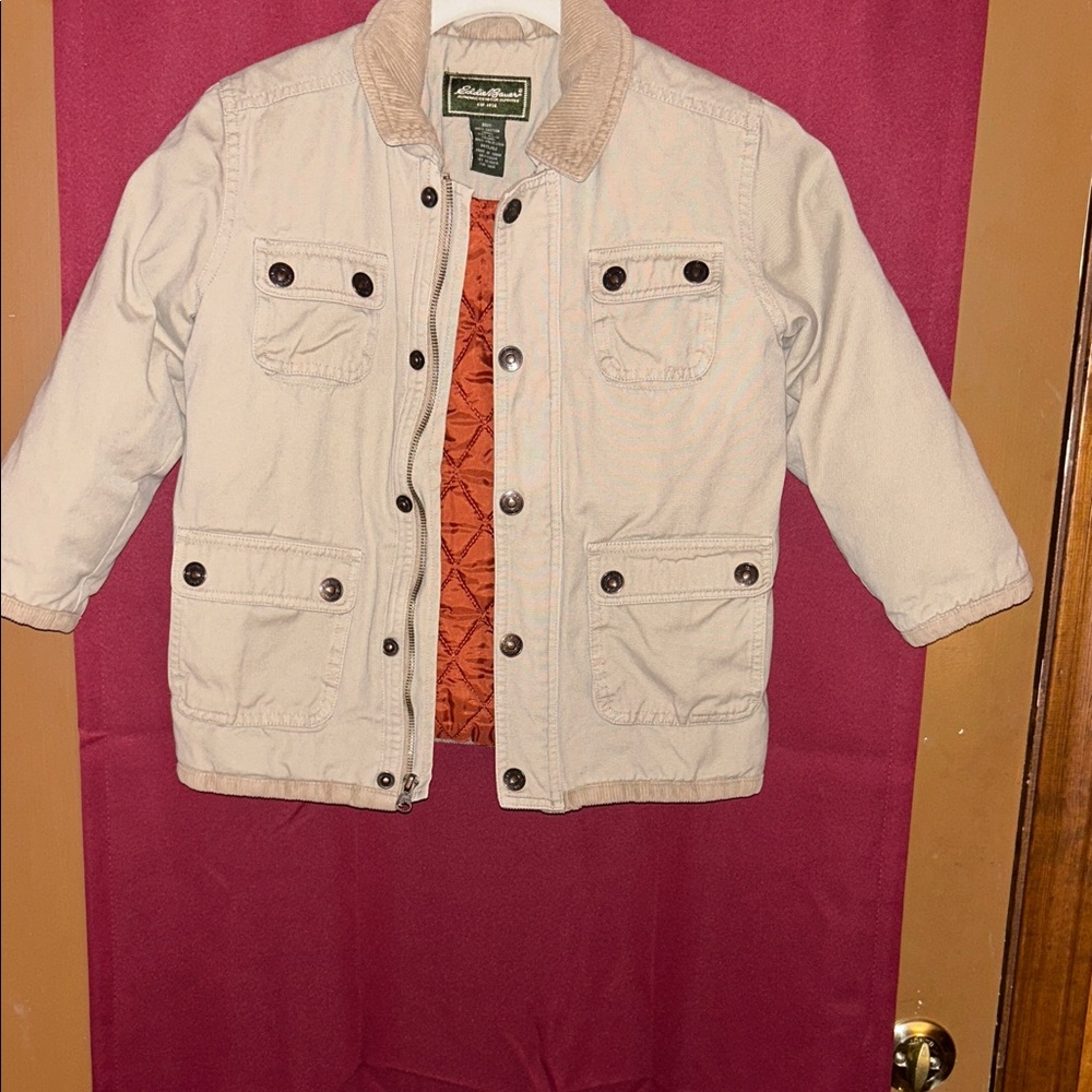 Eddie Bauer Cream Kids Jacket with Orange Quilted Lining